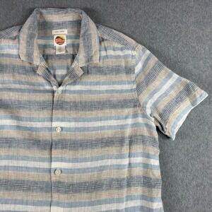 C&C California Shirt Mens M 100% Linen Stripes Button Up Short Sleeve